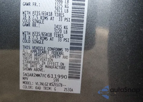 2015 Nissan Pathfinder Sl из США, поврежденный, VIN 5N1AR2MM7FC611990